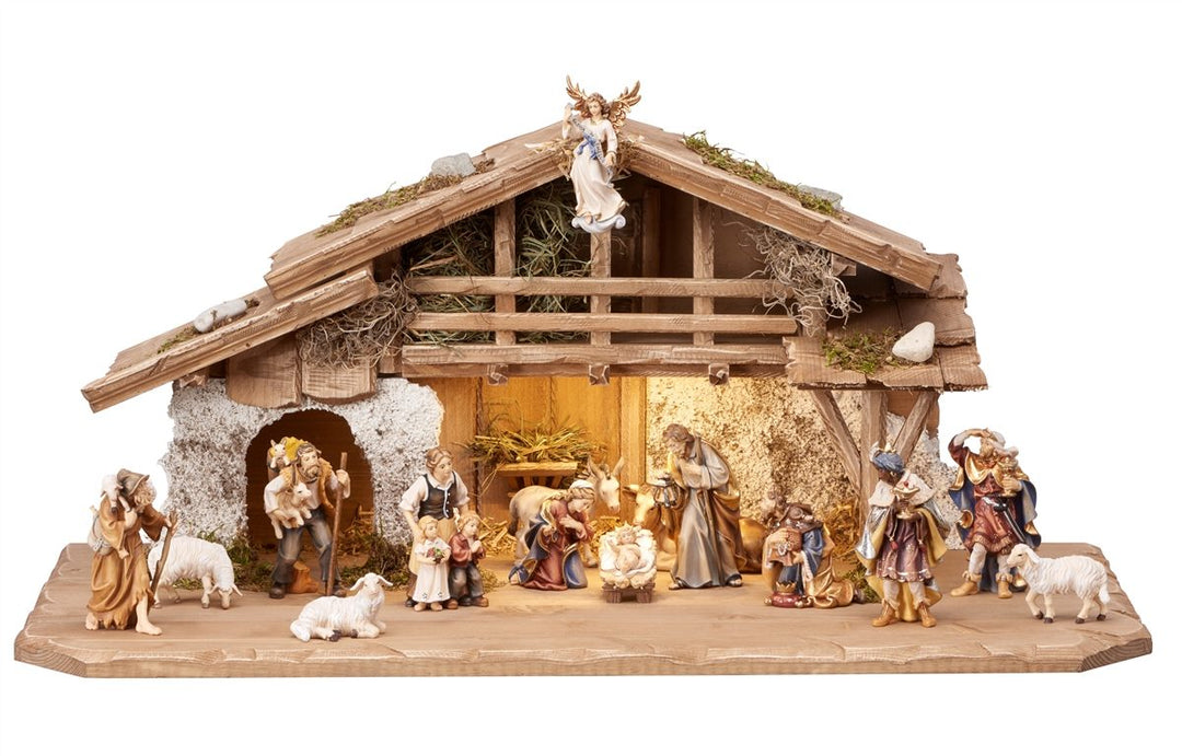 Rainell Nativity sets - Alpine Stable with Lighting 17, 20, 25, or 30 Piece Sets