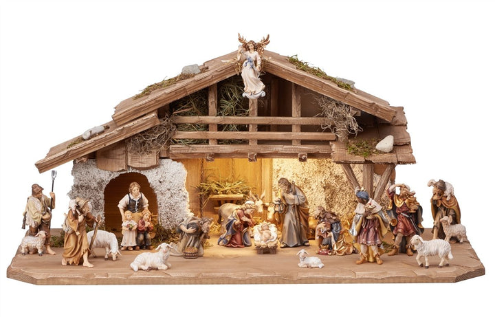 Rainell Nativity sets - Alpine Stable with Lighting 17, 20, 25, or 30 Piece Sets