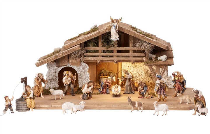 Rainell Nativity sets - Alpine Stable with Lighting 17, 20, 25, or 30 Piece Sets