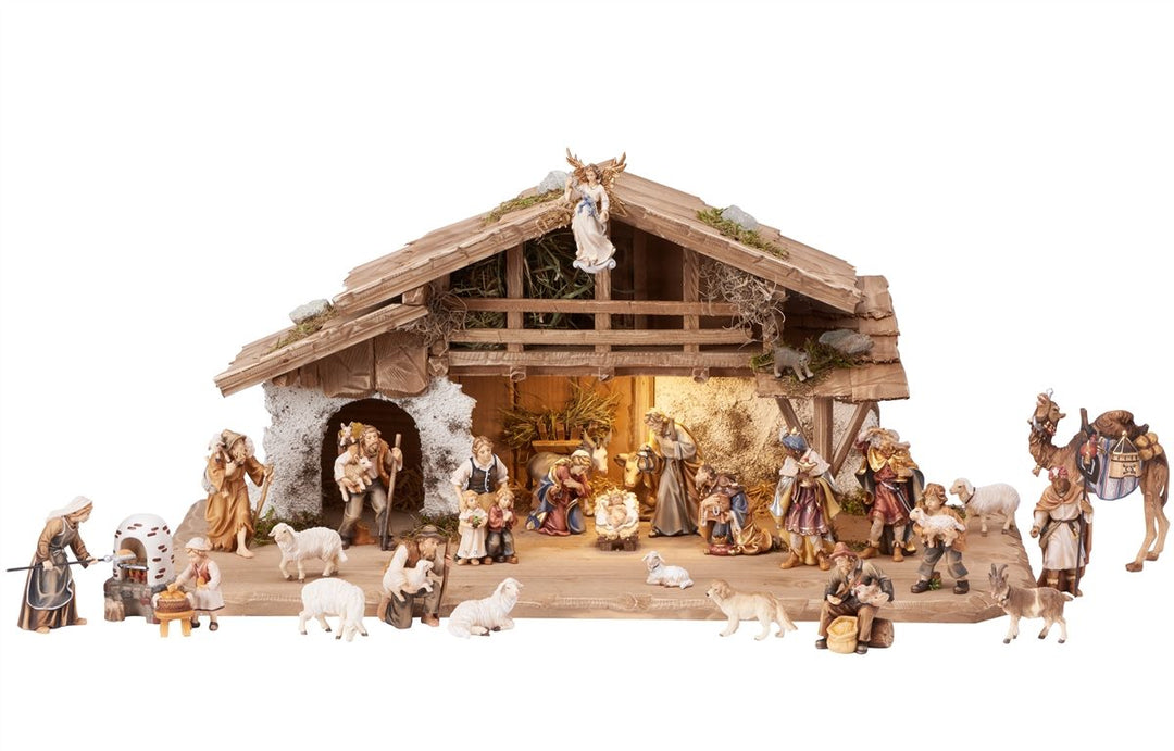Rainell Nativity sets - Alpine Stable with Lighting 17, 20, 25, or 30 Piece Sets