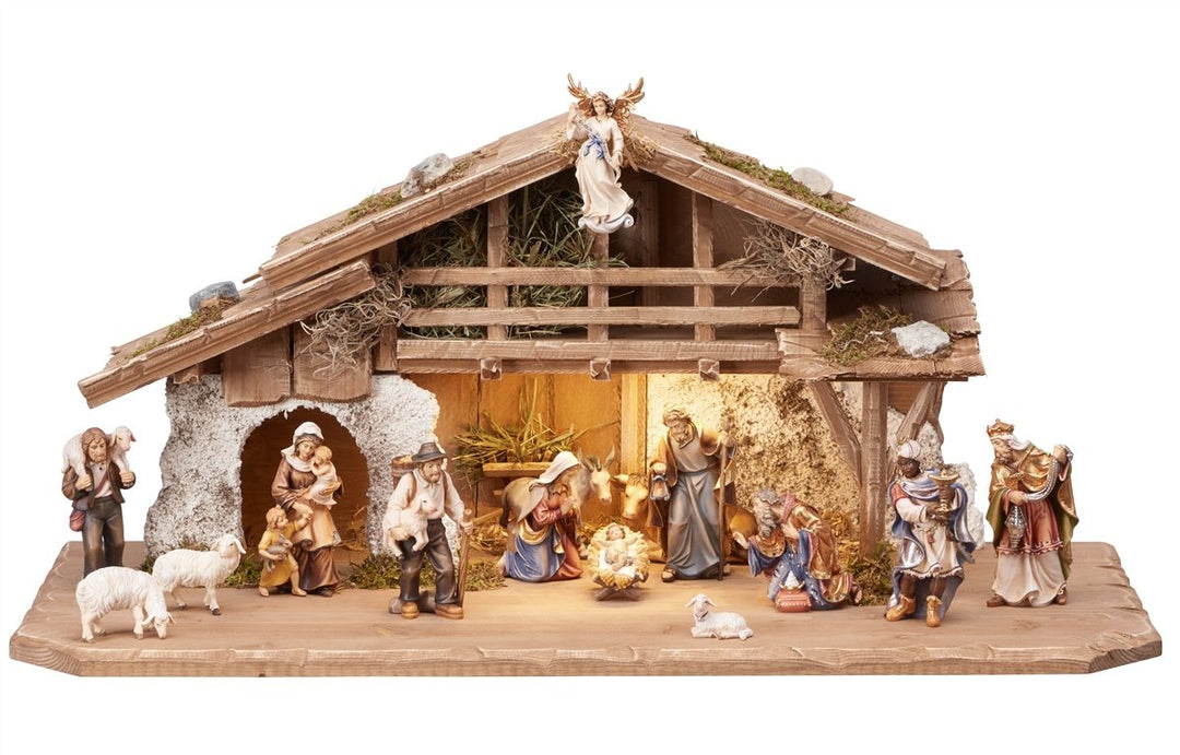 Mahlknecht Nativity sets - Alpine Stable With Lighting 17, 20, 25 and 30 Piece Sets