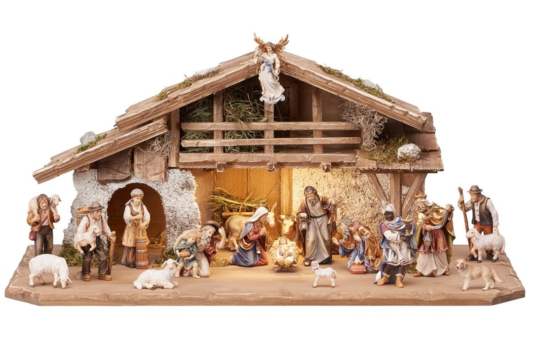 Mahlknecht Nativity sets - Alpine Stable With Lighting 17, 20, 25 and 30 Piece Sets