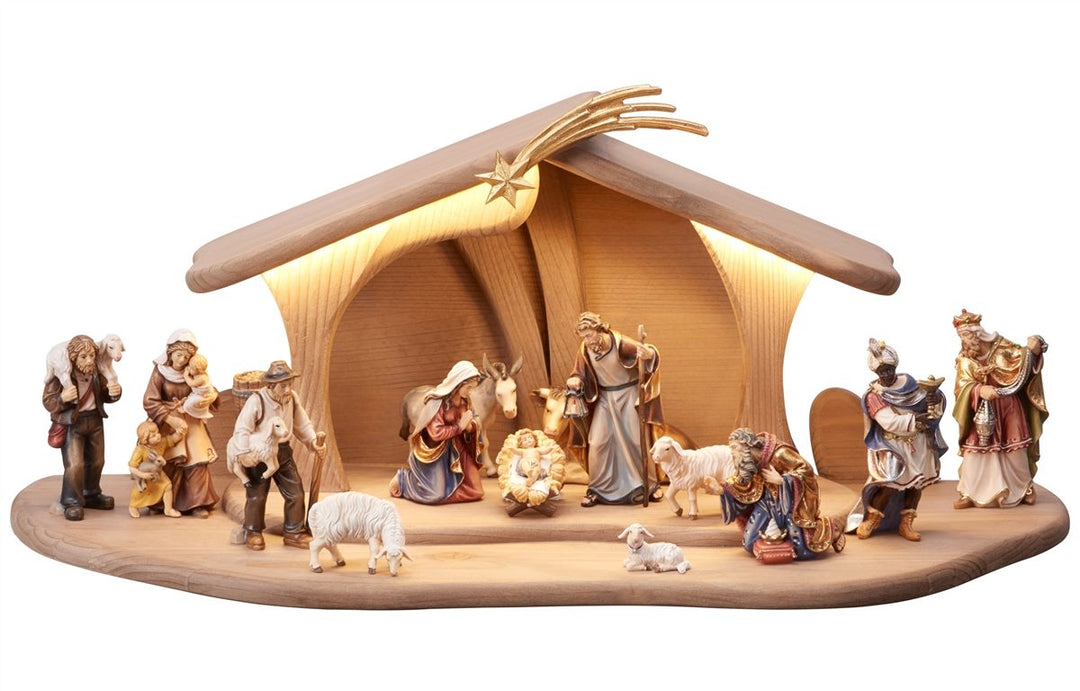Mahlknecht Nativity set - 17 Piece set Stable Luce With Lighting