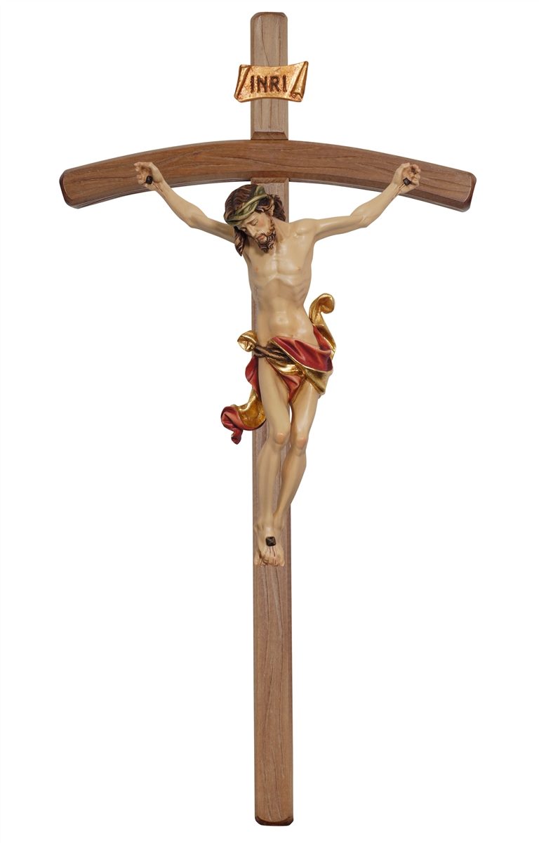 Leonardo Crucifix on Bent Cross Made from Resin - 8"/18.5" / Color Painted Red