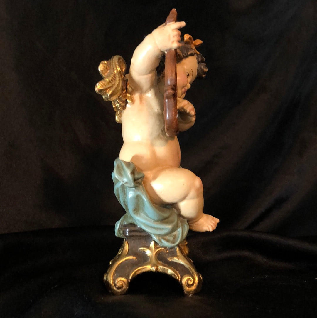 Discontinued by PEMA! Reichberger Angel on console playing Lyre Sculpture 6.5" Ready to Ship