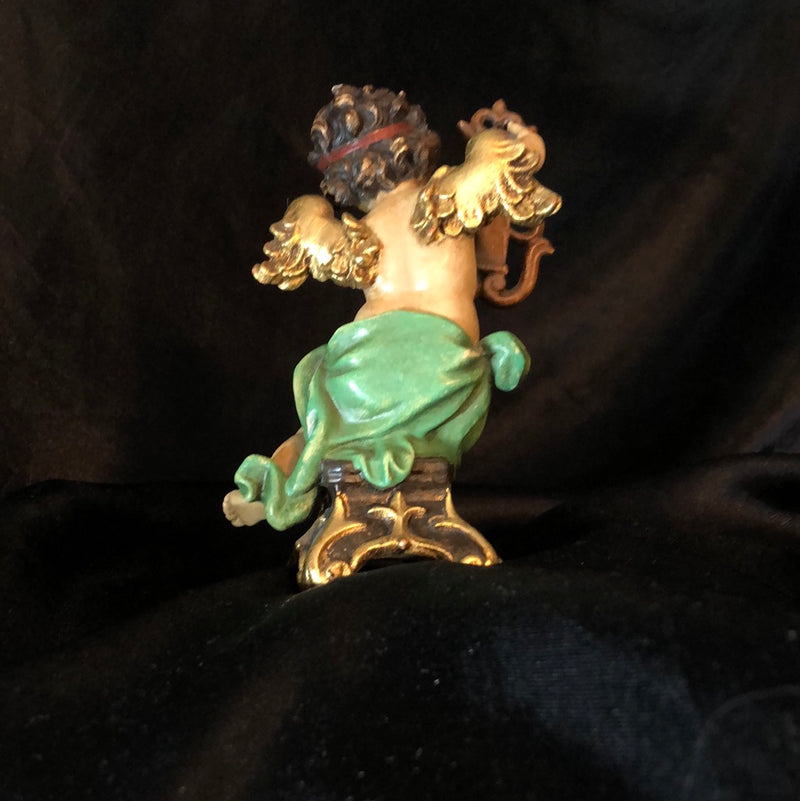 Reichberger Angel on console playing Lyre Sculpture 5.5" antique painted