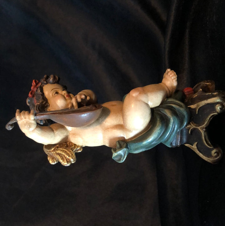 Reichberger Angel on console playing Mandolin Sculpture, 5.5" antique painted