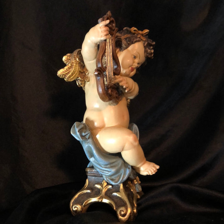 Reichberger Angel on console playing Lyre Sculpture, 10" color painted