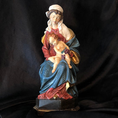 Our Lady sitting with Baby Jesus Statue - antique painted 9”