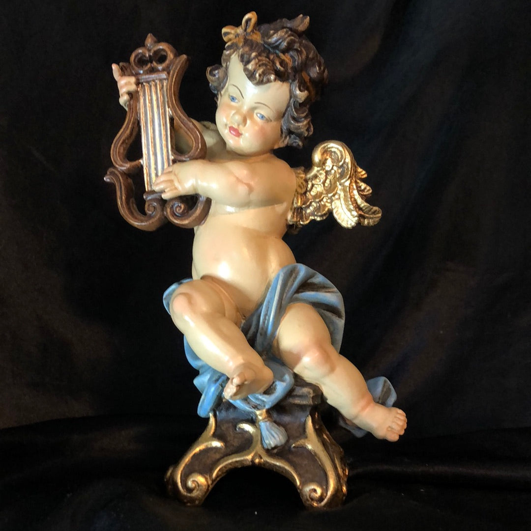 Reichberger Angel on console playing Lyre Sculpture, 10" color painted