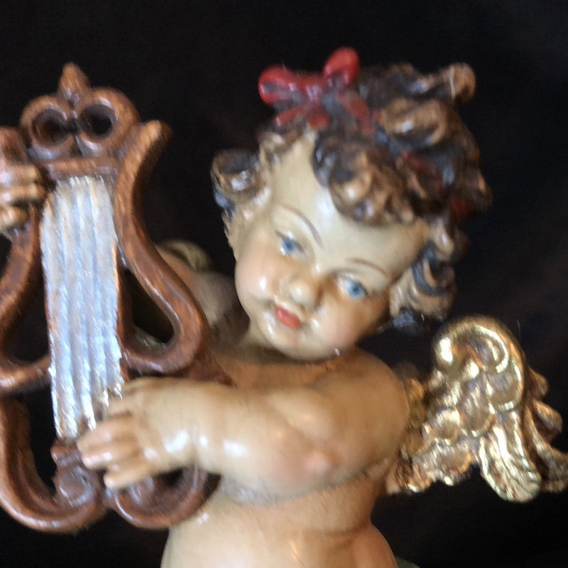 Reichberger Angel on console playing Lyre Sculpture 5.5" antique painted